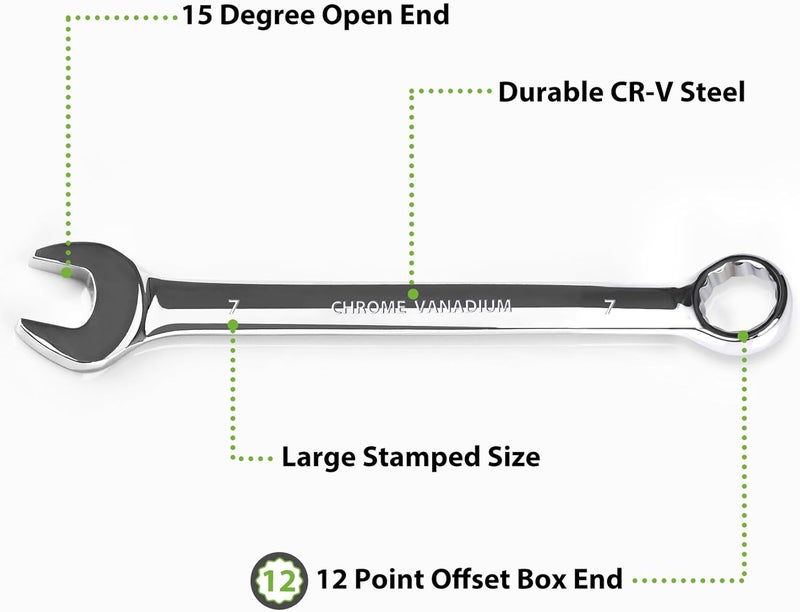 COYAGRIP مفتاح ربط 7 مم، مفتاح صناعي، مفاتيح ربط مترية مع نهاية صندوق 12 نقطة، انحراف 15 درجة، مفاتيح 7 مم من فولاذ الكروم فانيوم مصقولة بالمرآة - Image 2